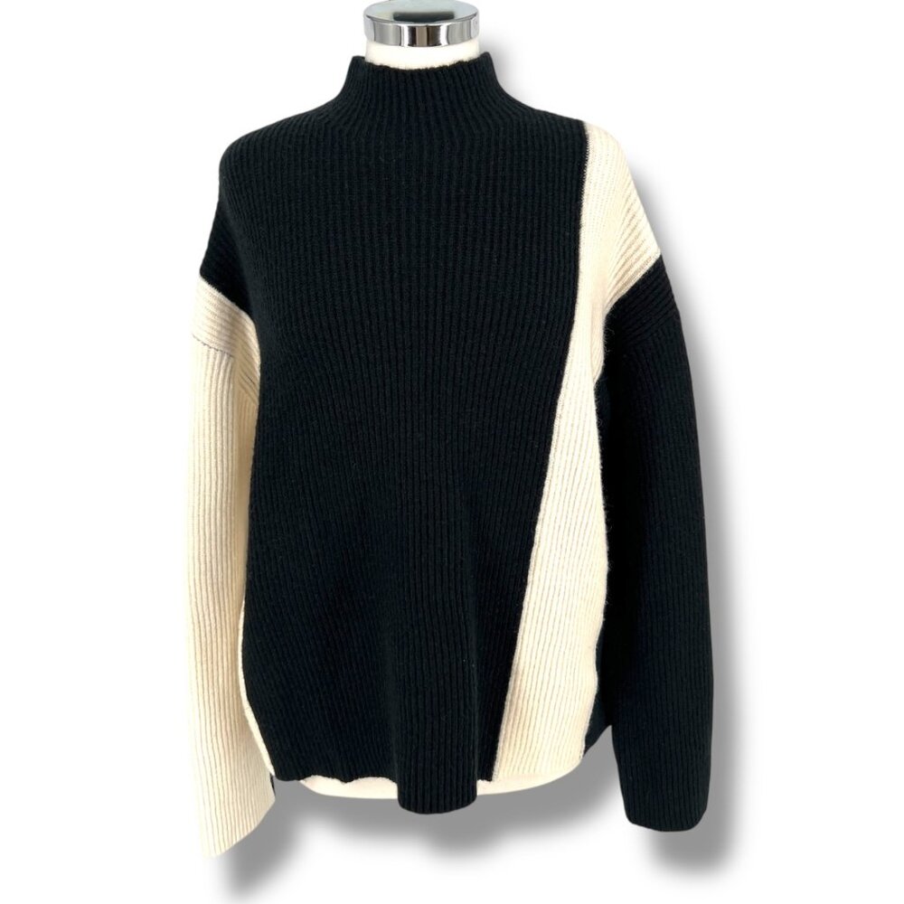 Commense Miss Paris Black White Colorblock Ribbed Knit Sweater Size Small
